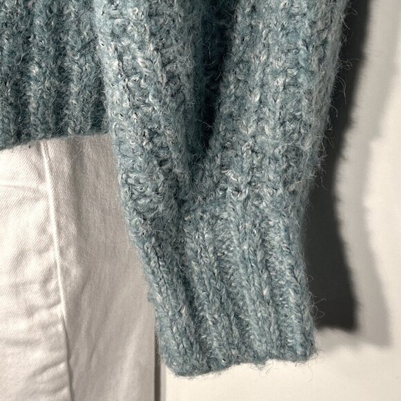 Lucky Brand SZ M Pale Aqua Wool Blend chunky crop cardigan Preppy Academia - Picture 4 of 8
